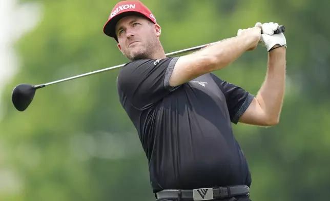 Canadian Taylor Pendrith hits his tee shot on the fifth hole during the second round of the Canadian Open golf tournament in Caledon, Ontario, Friday, June 6, 2025. (Nathan Denette/The Canadian Press via AP)
