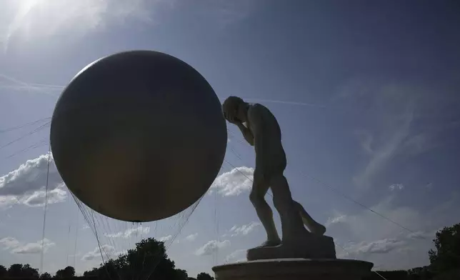 View of the Olympic cauldron at the Tuileries Garden in Paris, Thursday, June 12, 2025. (Yoan Valat/Pool Photo via AP)