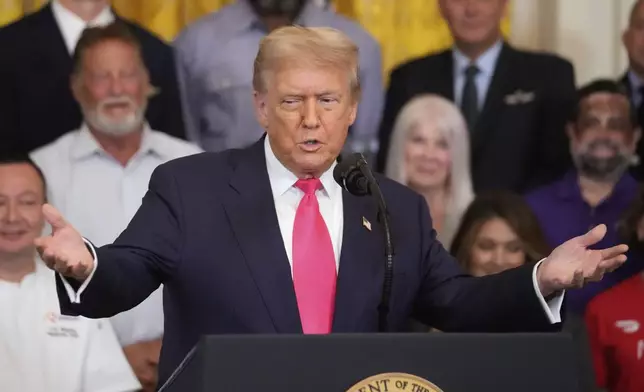 President Donald Trump speaks at an event to promote his domestic policy and budget agenda in the East Room of the White House, Thursday, June 26, 2025, in Washington. (AP Photo/Mark Schiefelbein)