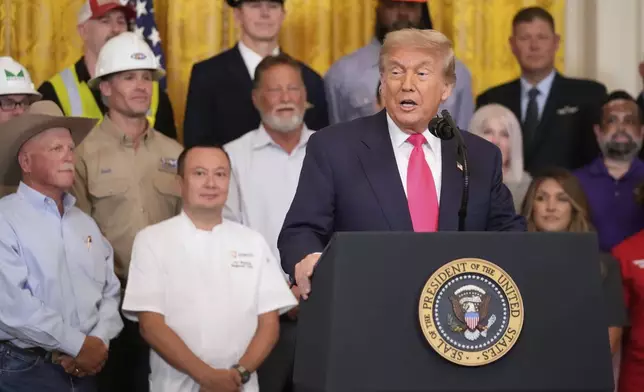 President Donald Trump speaks at an event to promote his domestic policy and budget agenda in the East Room of the White House, Thursday, June 26, 2025, in Washington. (AP Photo/Mark Schiefelbein)