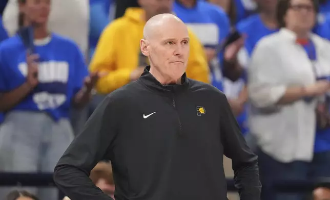 Indiana Pacers head coach Rick Carlisle stands on the sidelines during the first half of Game 2 of the NBA Finals basketball series against the Oklahoma City Thunder Sunday, June 8, 2025, in Oklahoma City. (AP Photo/Julio Cortez)