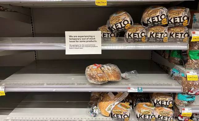 Some shelves at a Whole Foods in New York City sit emptier on June 10, 2025. (AP Photo/Wyatte Grantham-Phillips)