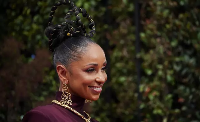 Mya arrives at the BET Awards on Monday, June 9, 2025, at the Peacock Theater in Los Angeles. (Photo by Jordan Strauss/Invision/AP)