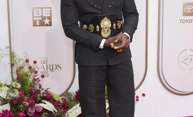 Shaboozey arrives at the BET Awards on Monday, June 9, 2025, at the Peacock Theater in Los Angeles. (Photo by Jordan Strauss/Invision/AP)