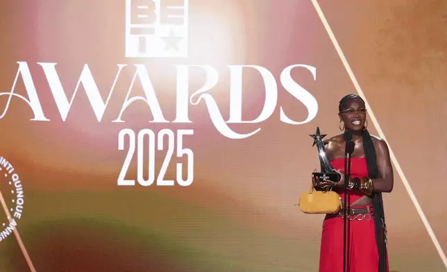 Doechii accepts the award for best female hip hop artist during the BET Awards on Monday, June 9, 2025, at the Peacock Theater in Los Angeles. (AP Photo/Chris Pizzello)