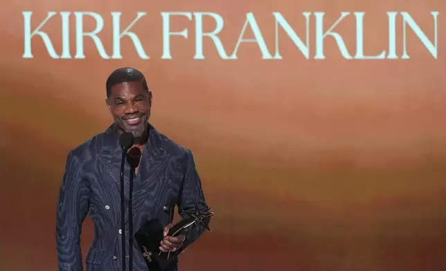 Kirk Franklin accepts the ultimate icon award during the BET Awards on Monday, June 9, 2025, at the Peacock Theater in Los Angeles. (AP Photo/Chris Pizzello)