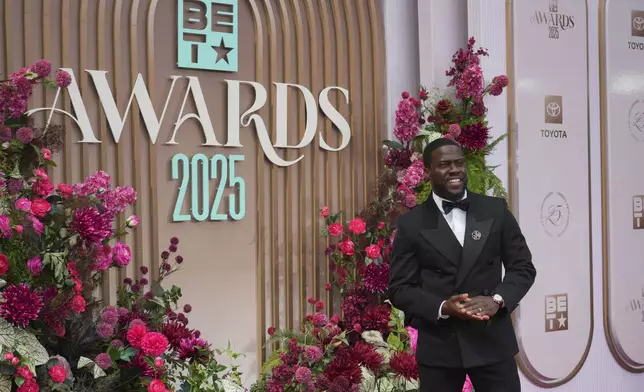 Kevin Hart arrives at the BET Awards on Monday, June 9, 2025, at the Peacock Theater in Los Angeles. (Photo by Jordan Strauss/Invision/AP)