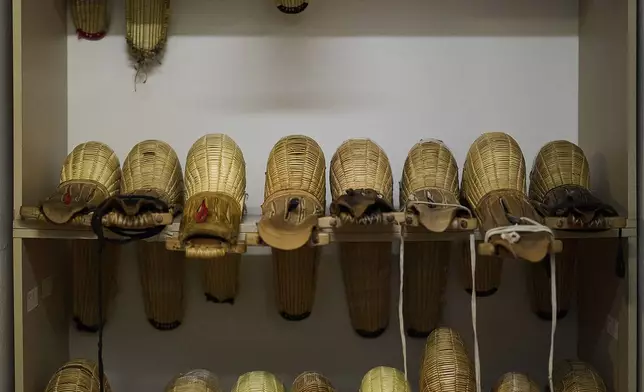 Jai alai baskets are pictured ahead of the Nations League match between the Euskadi national team and the Spanish national team at the Jai Alai fronton in Guernica-Luno, northern Spain, Friday, June 6, 2025. (AP Photo/Miguel Oses)