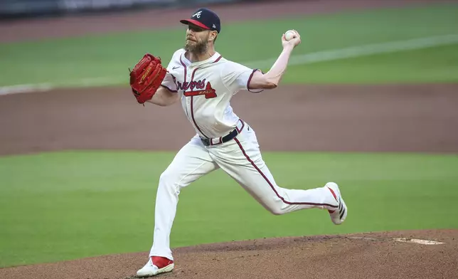 Atlanta Braves pitcher Chris Sale delivers in the first inning of a baseball game against the Arizona Diamondbacks, Wednesday, June 4, 2025, in Atlanta. (AP Photo/Colin Hubbard)