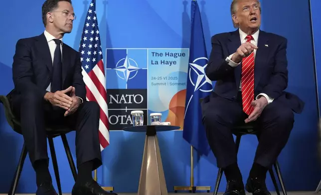 President Donald Trump meets NATO Secretary General Mark Rutte at a NATO summit in The Hague, Netherlands, Wednesday, June 25, 2025. (AP Photo/Alex Brandon)