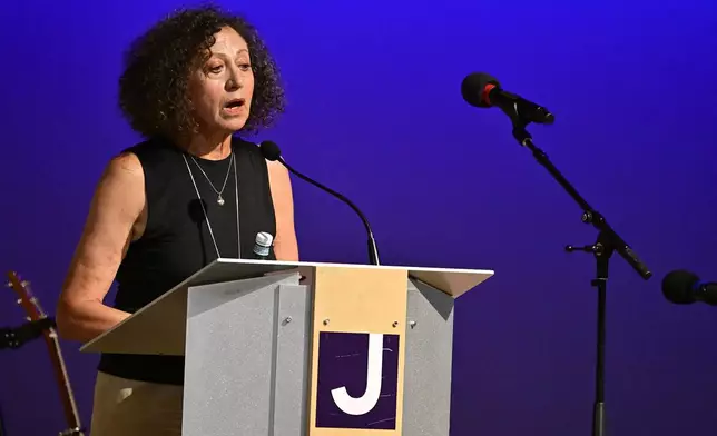 Rachelle Halpern, a witness to last Sunday's attack in Boulder, speaks during a vigil at the Boulder Jewish Community Center Wednesday, June 4, 2025, in Boulder, Colo. (Andy Cross/The Denver Post via AP, Pool)
