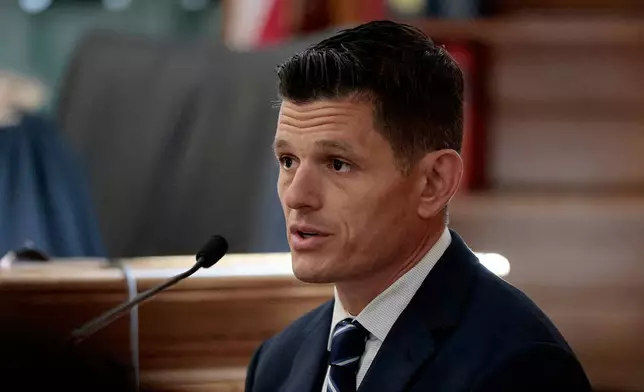 Jonathan Diamandis, a longtime friend of Michael Proctor, testifies for the defense during the murder retrial of Karen Read in Norfolk Superior Court, in Dedham, Mass., Monday June 2, 2025. (Pat Greenhouse/The Boston Globe via AP, Pool)
