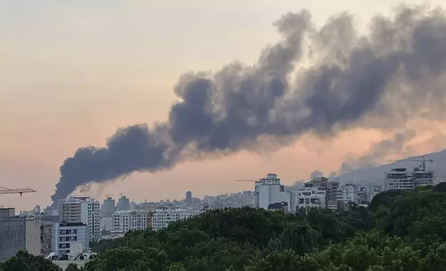 Smoke rises from the building of Iran's state-run television after an Israeli strike in Tehran, Iran, Monday, June 16, 2025. (AP Photo)