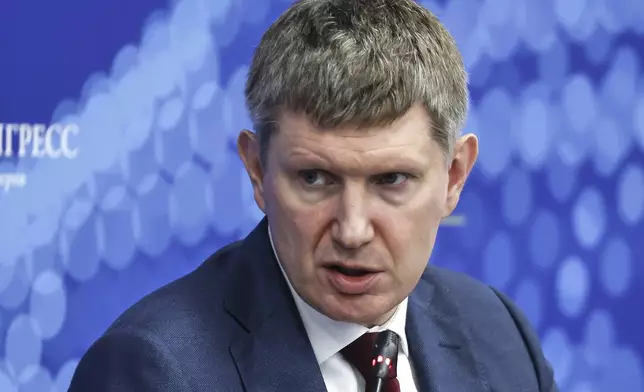 In this photo released by the Roscongress Foundation, Minister of Economic Development of the Russian Federation Maxim Reshetnikov attends a plenary session of the St. Petersburg International Economic Forum in St. Petersburg, Russia, Thursday, June 19, 2025. (Roscongress Foundation via AP)
