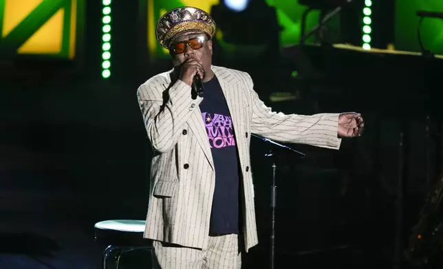 George Clinton performs during the 54th annual Songwriters Hall of Fame induction and awards gala on Thursday, June 12, 2025, at the Marriott Marquis Hotel in New York. (Photo by Charles Sykes/Invision/AP)