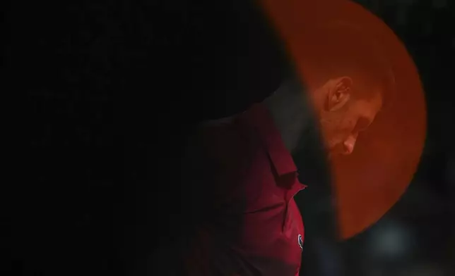 Serbia's Novak Djokovic prepares to serve against Germany's Alexander Zverev during their quarterfinal match of the French Tennis Open at the Roland-Garros stadium in Paris, Wednesday, June 4, 2025. (AP Photo/Lindsey Wasson)