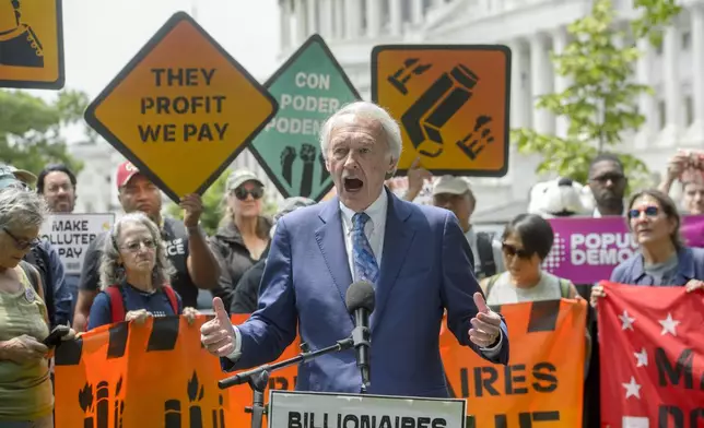 Sen. Ed Markey, D-Mass., speaks during a news conference regarding the pending passage of the One Big Beautiful Bill Act at the Capitol, Tuesday, June 3, 2025, in Washington. (AP Photo/Rod Lamkey, Jr.)