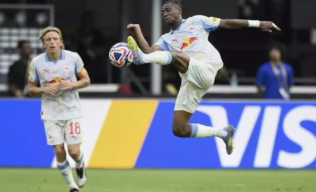 Red Bull Salzburg's Dorgeles Nene controls the ball during the Club World Cup Group H soccer match between Salzburg and Al Hilal in Washington, Sunday, June 22, 2025. (AP Photo/Nick Wass)
