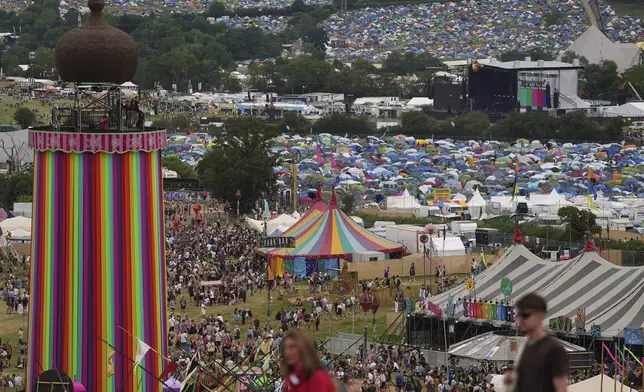 A general view of the Glastonbury Festival in Worthy Farm, Somerset, England, Wednesday, June 25, 2025. (Scott A Garfitt/Invision/AP)