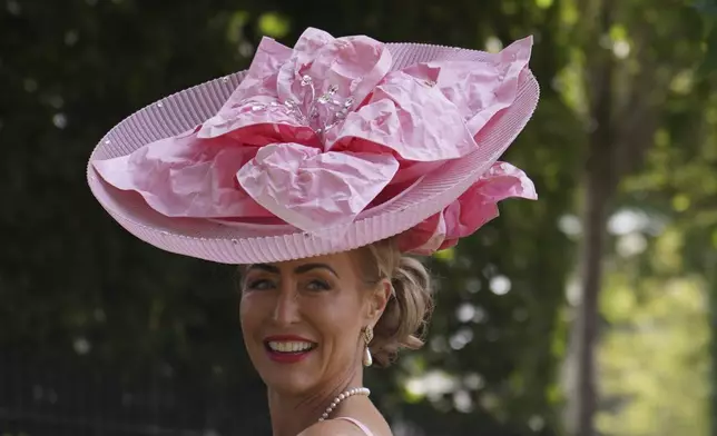 Tamara Holmgren wears an ornate outfit as she arrives on the second day of the Royal Ascot horse race meeting at Ascot, England, Wednesday, June 18, 2025. (AP Photo/Alberto Pezzali) (AP Photo/Alberto Pezzali)