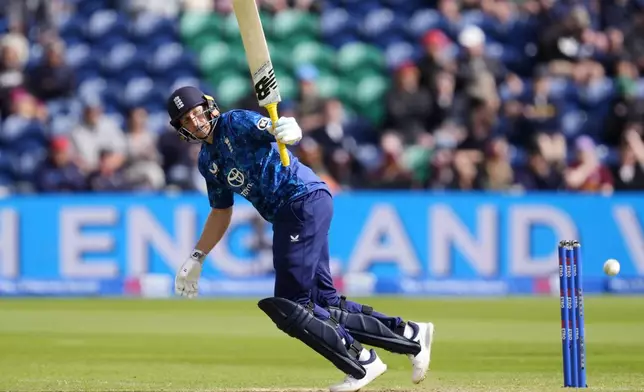 England's Joe Root batting during the second One Day International cricket match between West Indies and England at Sophia Gardens, Cardiff, Wales, Sunday, June 1, 2025. (Nick Potts/PA via AP)