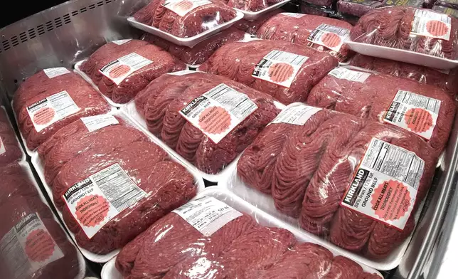 FILE - This is a cooler of ground beef in a Costco Warehouse in Pittsburgh on Wednesday, Feb. 26, 2025. (AP Photo/Gene J. Puskar, File)