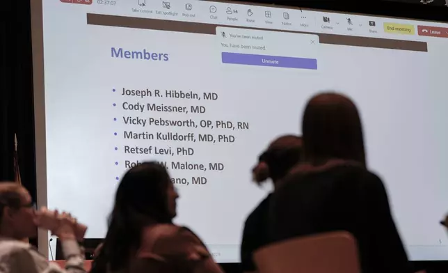 CDC participants listen to the speakers during a meeting of the Advisory Committee in Immunization Practices, Wednesday, June 25, 2025, in Atlanta. (AP Photo/Mike Stewart)