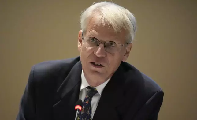 Dr. Martin Kulldorf speaks during a meeting of the Advisory Committee in Immunization Practices at the CDC, Wednesday, June 25, 2025, in Atlanta. (AP Photo/Mike Stewart)