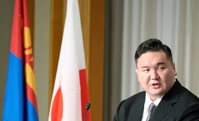 Hakuho Sho, a retired "yokozuna" or grand champion of sumo Hakuho, speaks during a press conference in Tokyo, Monday, June 9, 2025, to deliver a farewell message following the reported acceptance of his resignation and to outline his future plans. (AP Photo/Eugene Hoshiko)