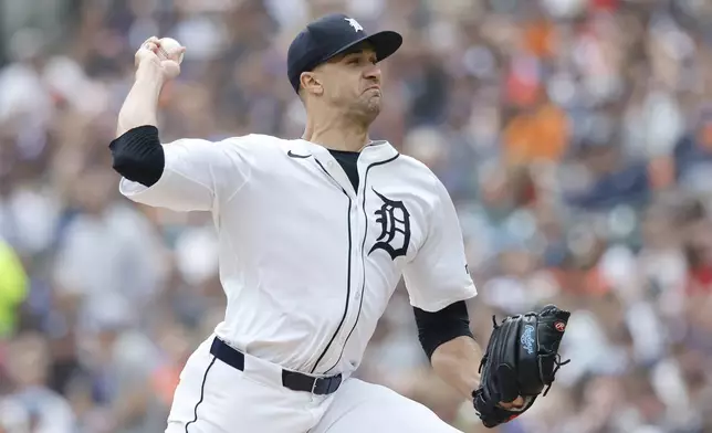 Detroit Tigers' Jack Flaherty pitches against the Chicago Cubs during the second inning of a baseball game Sunday, June 8, 2025, in Detroit. (AP Photo/Duane Burleson)