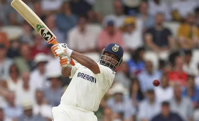 India's Rishabh Pant plays a shot on day two of the first cricket test match between England and India at Headingley in Leeds, England, Saturday, June 21, 2025, (AP Photo/Scott Heppell)