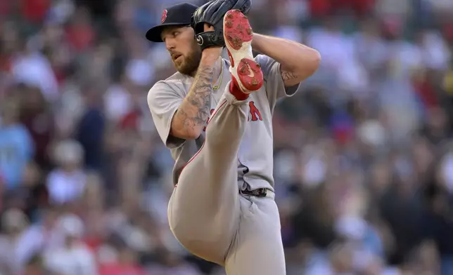 Boston Red Sox starting pitcher Garrett Crochet delivers during the first inning of a baseball game against the Los Angeles Angels, Tuesday, June 24, 2025, in Anaheim, Calif. (AP Photo/Jayne Kamin-Oncea)