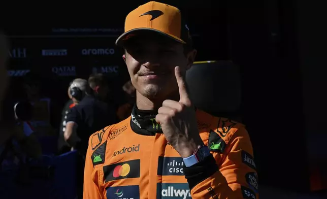 McLaren driver Lando Norris of Britain reacts after winning the Austrian Formula One Grand Prix in Spielberg, Austria, Sunday, June 29, 2025. (AP Photo/Denes Erdos, Pool)