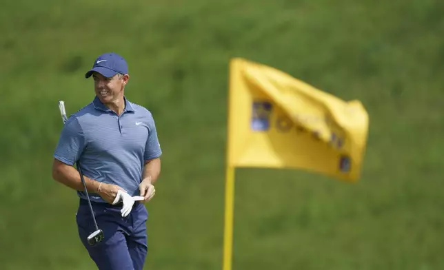 Rory McIlroy approaches the green during the pro-am at the Canadian Open Golf golf tournament, Wednesday, June 4, 2025, in Caledon, Ontario. (Peter Power/The Canadian Press via AP)