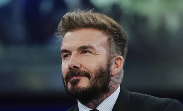 FILE - David Beckham attends a conversation during the Annual Meeting of World Economic Forum in Davos, Switzerland, Tuesday, Jan. 21, 2025. (AP Photo/Markus Schreiber, File)