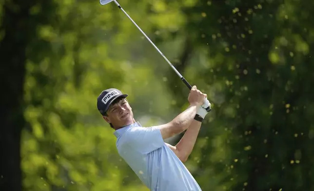 Mason Howell tees off on the 13th hole during the first round of the U.S. Open golf tournament at Oakmont Country Club Thursday, June 12, 2025, in Oakmont, Pa. (AP Photo/Carolyn Kaster)