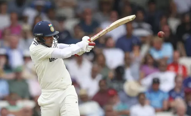 India's captain Shubman Gill plays a shot on day one of the first cricket test match between England and India at Headingley in Leeds, England, Friday, June 20, 2025, (AP Photo/Scott Heppell)