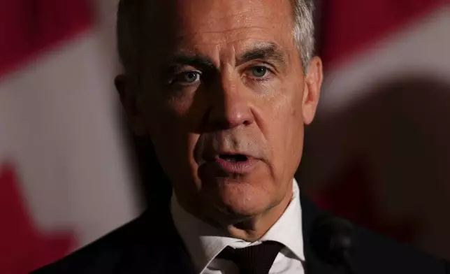 Prime Minister Mark Carney holds a press conference on Parliament Hill in Ottawa on Friday, June 6, 2025. (Sean Kilpatrick /The Canadian Press via AP)