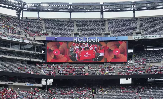 A small number of fans watches the Club World Cup group A soccer match between Palmeiras and Al Ahly in East Rutherford, N.J., Thursday, June 19, 2025. (AP Photo/Seth Wenig)
