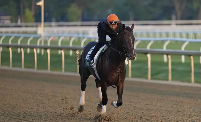 Sovereignty trains before the running of the Belmont Stakes horse race in Saratoga Springs, N.Y., Thursday, June 5, 2025. (AP Photo/Seth Wenig)