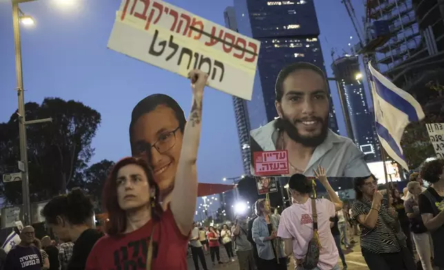 People take part in a protest demanding the end of the war and immediate release of hostages held by Hamas in the Gaza Strip, and against Prime Minister Benjamin Netanyahu's government in Tel Aviv, Israel, Saturday, June 7, 2025. (AP Photo/Ohad Zwigenberg)