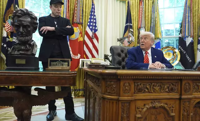 President Donald Trump speaks during a news conference with Elon Musk in the Oval Office of the White House, Friday, May 30, 2025, in Washington. (AP Photo/Evan Vucci)