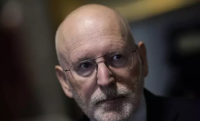 Frans Timmermans, of the center-left two party bloc of Labor Party and Green Left, looks on in The Hague, Netherlands, Tuesday, June 3, 2025, after far-right leader Geert Wilders pulled his party out of the ruling four-party coalition in dispute over a crackdown on migration. (AP Photo/Peter Dejong)