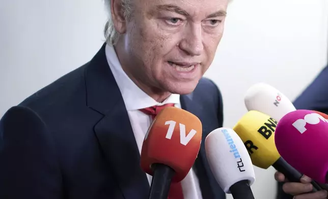 Far-right lawmaker Geert Wilders after pulling his party out of the four-party Dutch coalition in The Hague, Netherlands, Tuesday, June 3, 2025. (AP Photo/Peter Dejong)