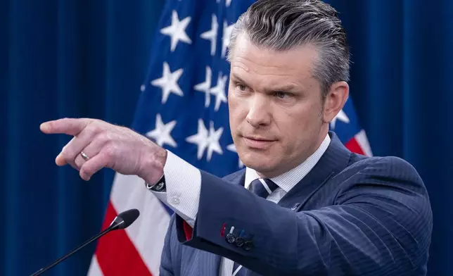 Defense Secretary Pete Hegseth speaks during a news conference at the Pentagon in Washington, Sunday, June 22, 2025, after the U.S. military struck three sites in Iran, directly joining Israel's effort to decapitate the country's nuclear program. (AP Photo/Alex Brandon)
