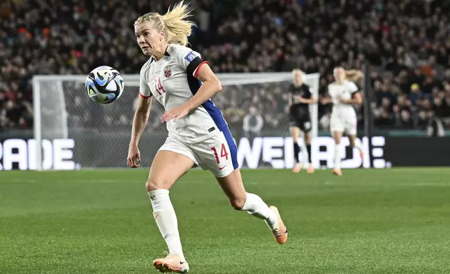FILE - Norway's Ada Hegerberg runs with the ball during the Women's World Cup soccer match between New Zealand and Norway in Auckland, New Zealand, Thursday, July 20, 2023. (AP Photo/Andrew Cornaga, File)