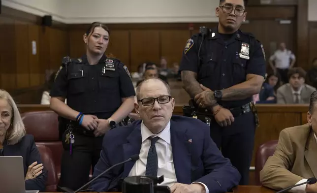 Harvey Weinstein appears in state court in Manhattan as jurors return to deliberations on a remaining charge in his retrial on Thursday, June 12, 2025 in New York. (Christian Monterrosa/Pool Photo via AP)