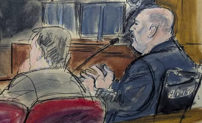 Harvey Weinstein speaks to Judge Curtis Farber regarding juror #1 in Manhattan criminal court, Wednesday, June 11, 2025, in New York. (Elizabeth Williams via AP)