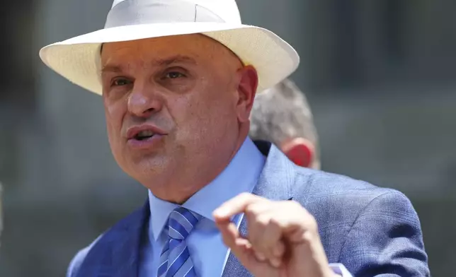 Arthur Aidala, defense attorney for Harvey Weinstein, speaks during a news conference outside Manhattan criminal court after the judge in Weinstein's sex crimes case declared a mistrial on the remaining rape charge after the jury foreperson said he wouldn't continue deliberating, Thursday, June 12, 2025, in New York. (AP Photo/Yuki Iwamura)