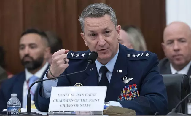 Chairman of the Joint Chiefs of Staff General Dan Caine testifies before the House Committee on Appropriations subcommittee oversight hearing on the Department of Defense, on Capitol Hill in Washington, Tuesday, June 10, 2025. (AP Photo/Jose Luis Magana)